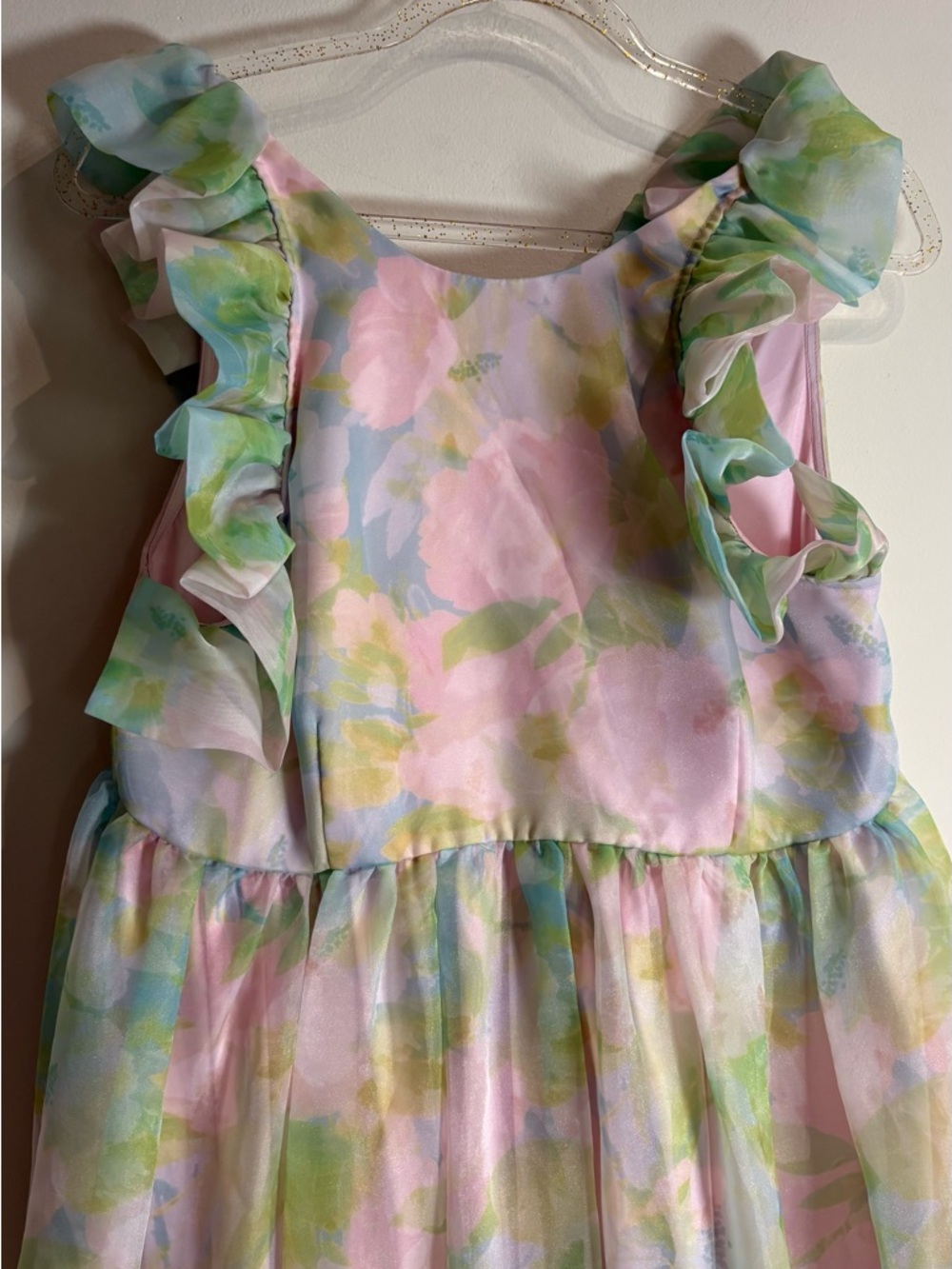 Selkie Maison Amory Ruffle Romance Midi Dress Green Pink Pastel Paints Size M - Picture 6 of 9